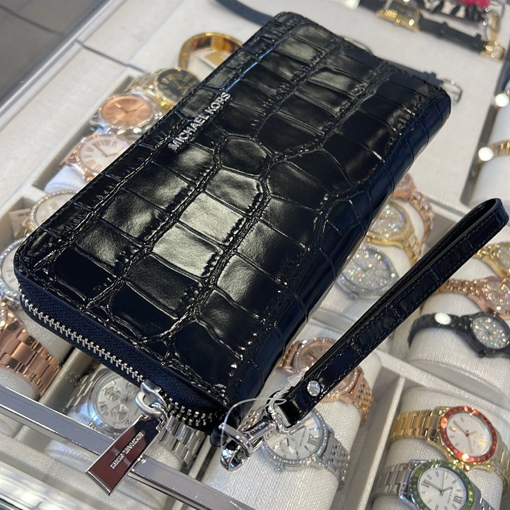 Michael Kors JST Lg Metallic Crocodile Embossed Leather Continental Wallet Wrtlt